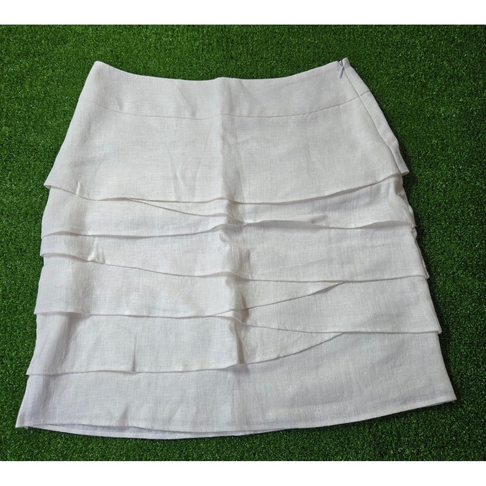 Insight 100% Linen Pencil Skirt Womens sz 8 White Tiered Side Zip Cruise Resort